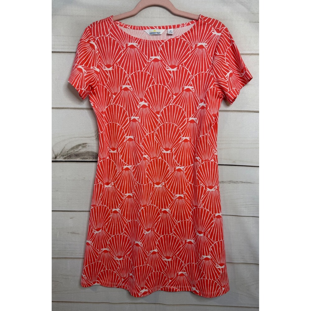 Lemon Way Womens Red White Seashell Print Pima Cotton T-Shirt Dress Size‎ XSP